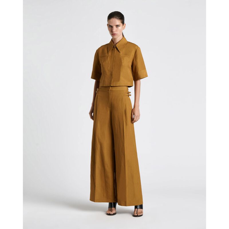 Cue Hazelnut Linen Blend Cropped Shirt image number 3